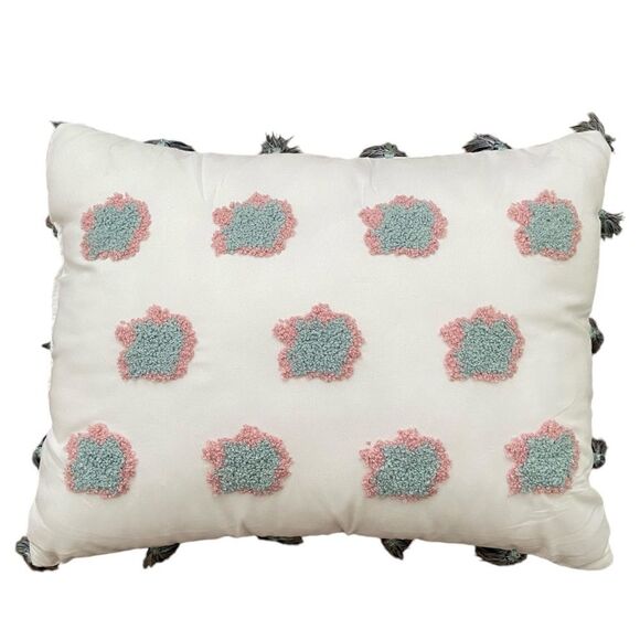 Small Decorative Rectangle Throw Pillow with Clouds and Pompoms - Picture 7 of 7